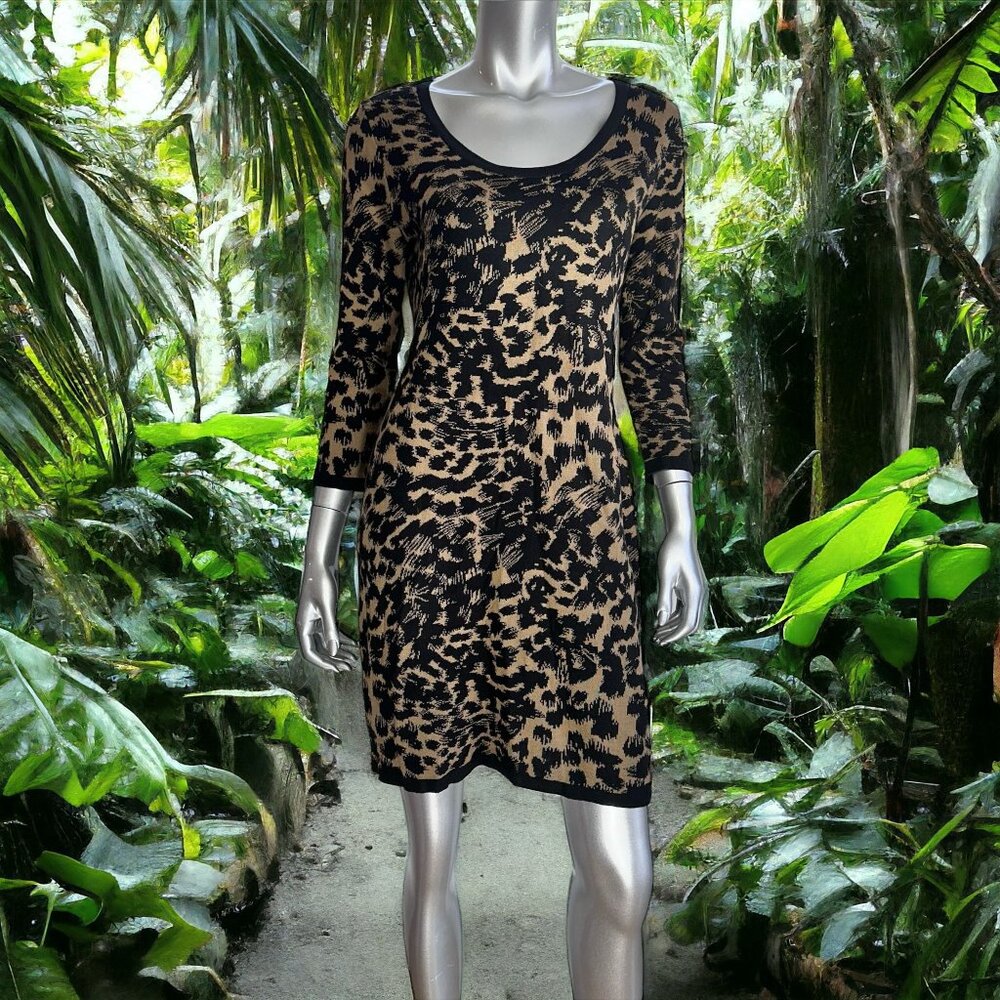 Calvin Klein Brown and Black Animal Print Leopard Round Neck Sweater M